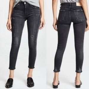 Moussy Vintage Keller Distressed Tapered jeans Size 25 Washed Black